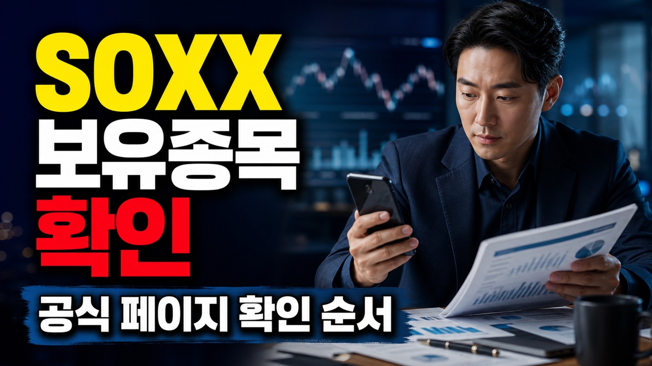 공식 페이지에서 SOXX 보유종목 30개 확인하는 순서에서 보는 SOXX ETF SMH 차이 수수료 보유종목 관련 핵심 정보를 상징적으로 보여주는 썸네일 이미지